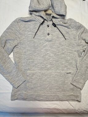 Ascend Light Gray Hooded Pullover with Button Placket and Kangaroo Pockets Large